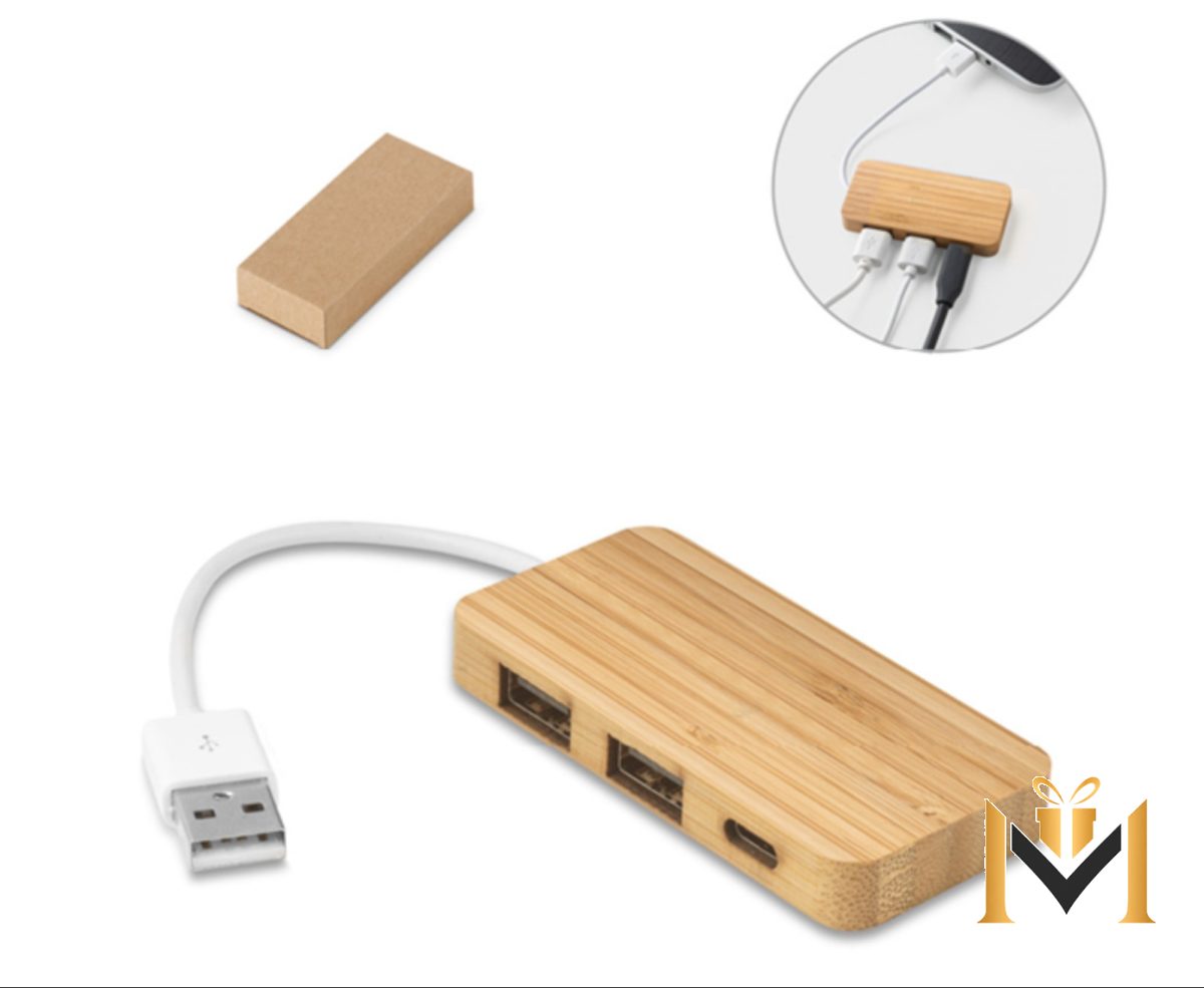 Hub USB en Bambú con 2 Puertos USB-A y 1 USB-C