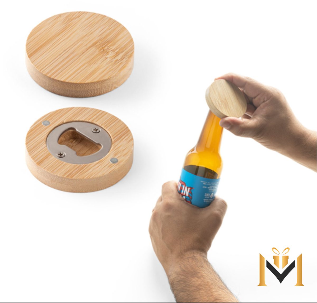 Posavasos de Bambú con Abrebotellas Magnético