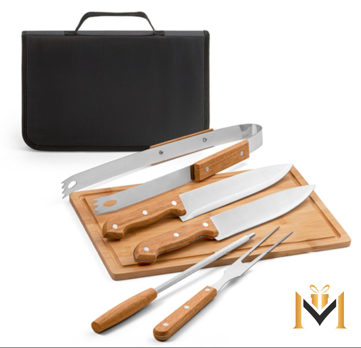 Set de Barbacoa con Tabla de Bambú y Estuche